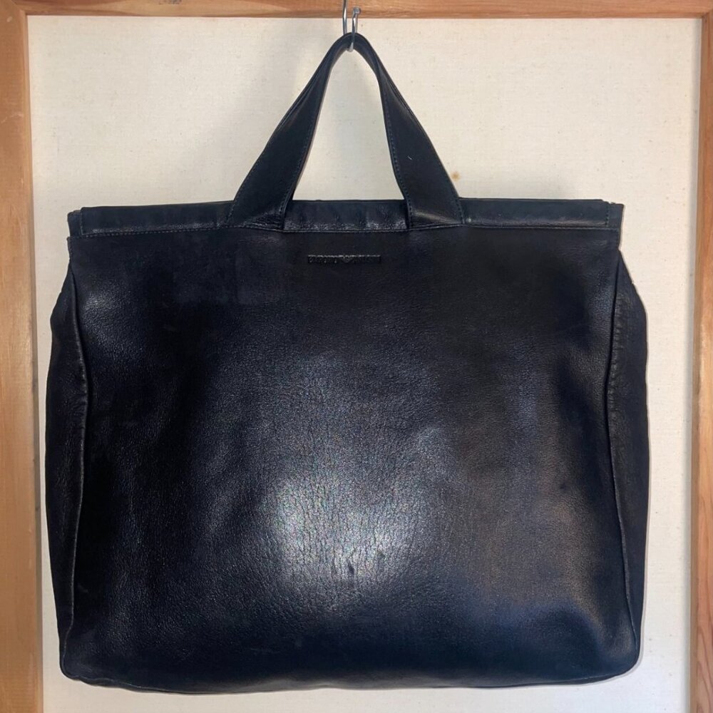 Emporio Armani Black Leather Tote Bag Purse